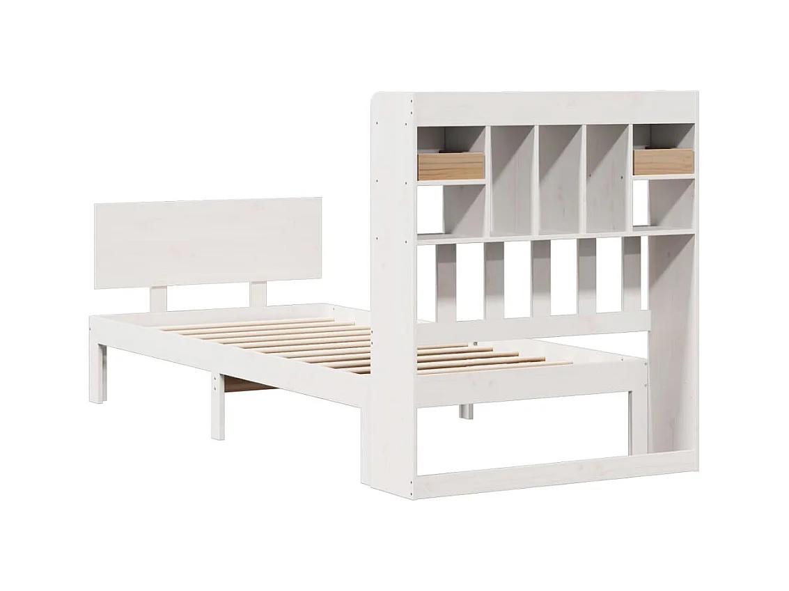 Lit bibliothèque sans matelas blanc 90x190cm bois de pin massif