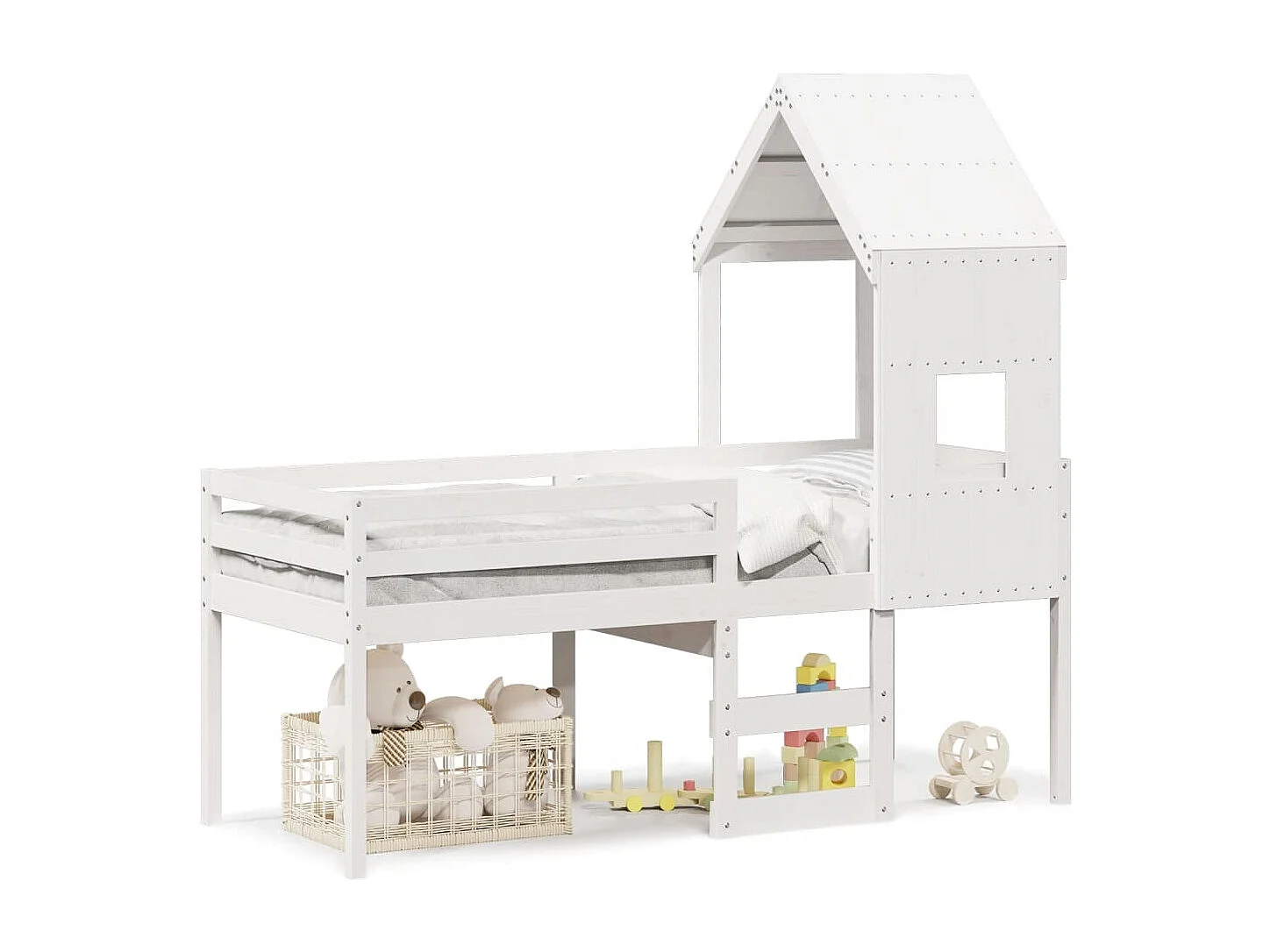 Cama alta com telhado 90x200 cm pinho maciço branco