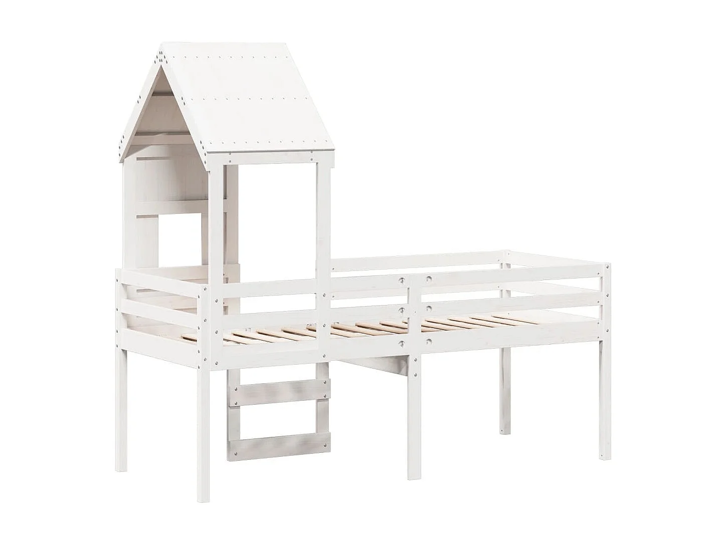 Cama alta com telhado 90x200 cm pinho maciço branco