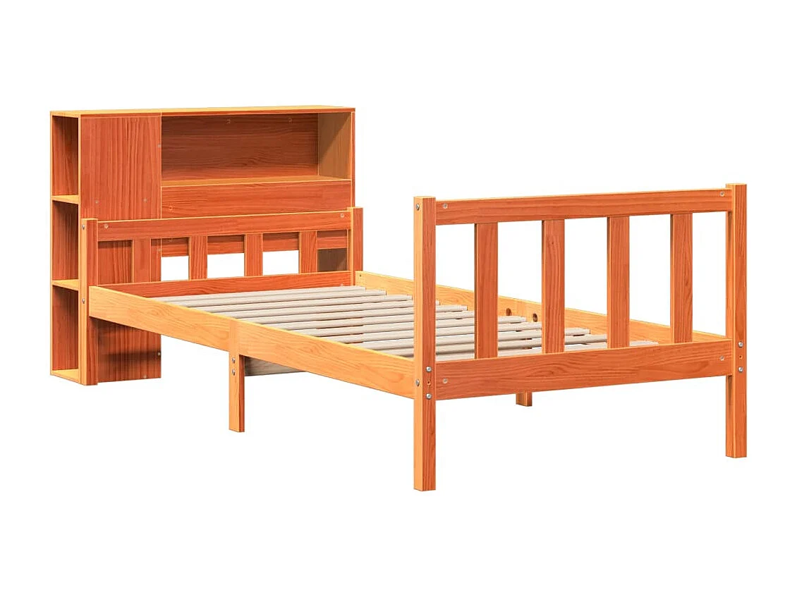 Cama con estantería sin colchón madera maciza marrón 75x190 cm