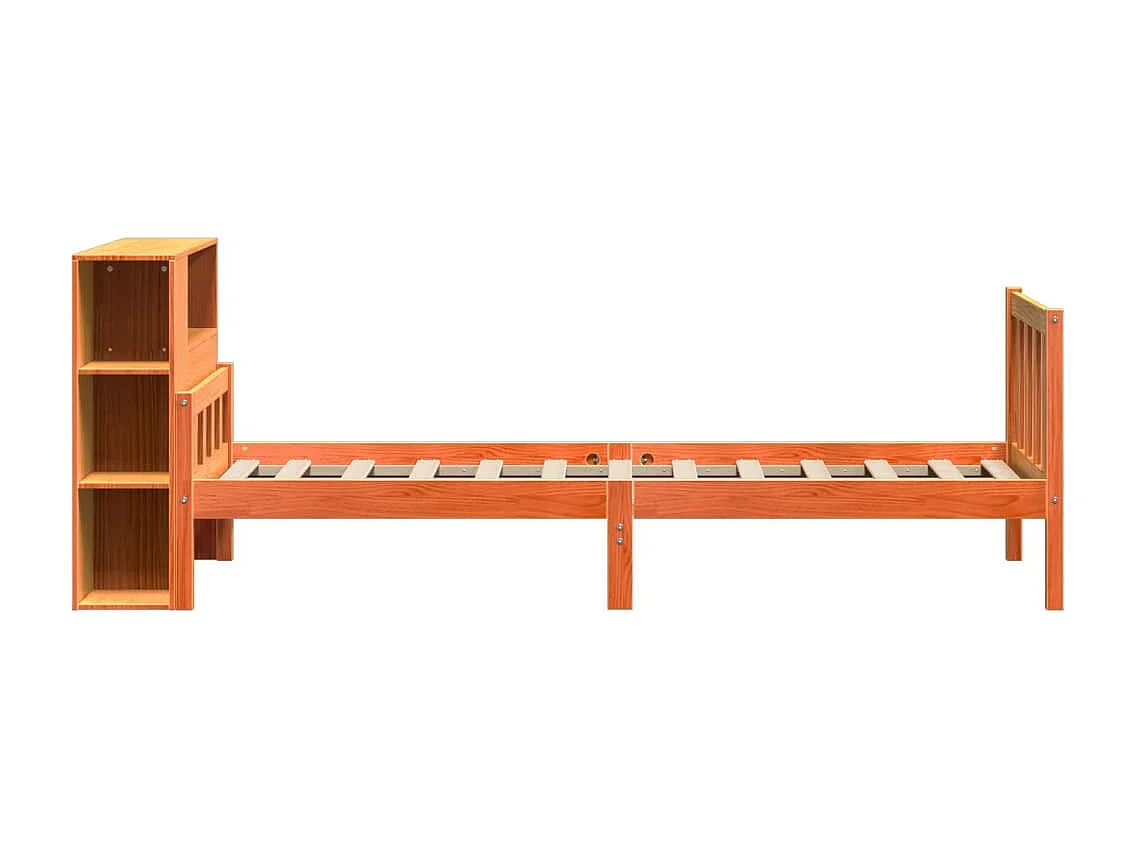 Cama con estantería sin colchón madera maciza marrón 75x190 cm