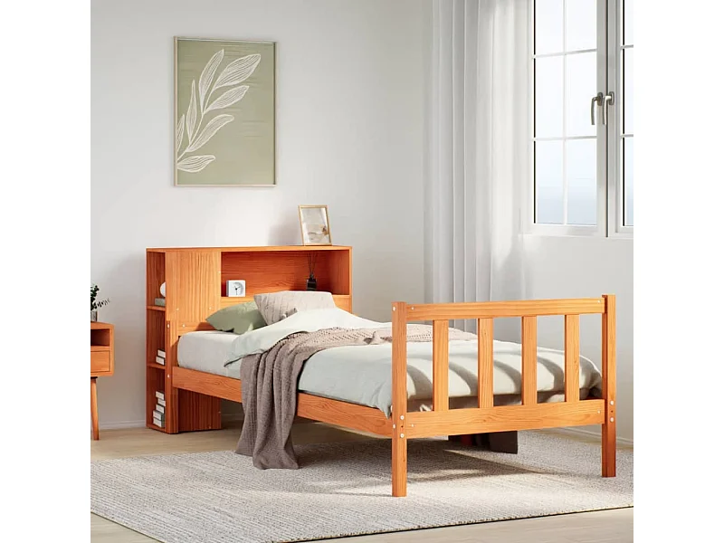 Cama con estantería sin colchón madera maciza marrón 75x190 cm