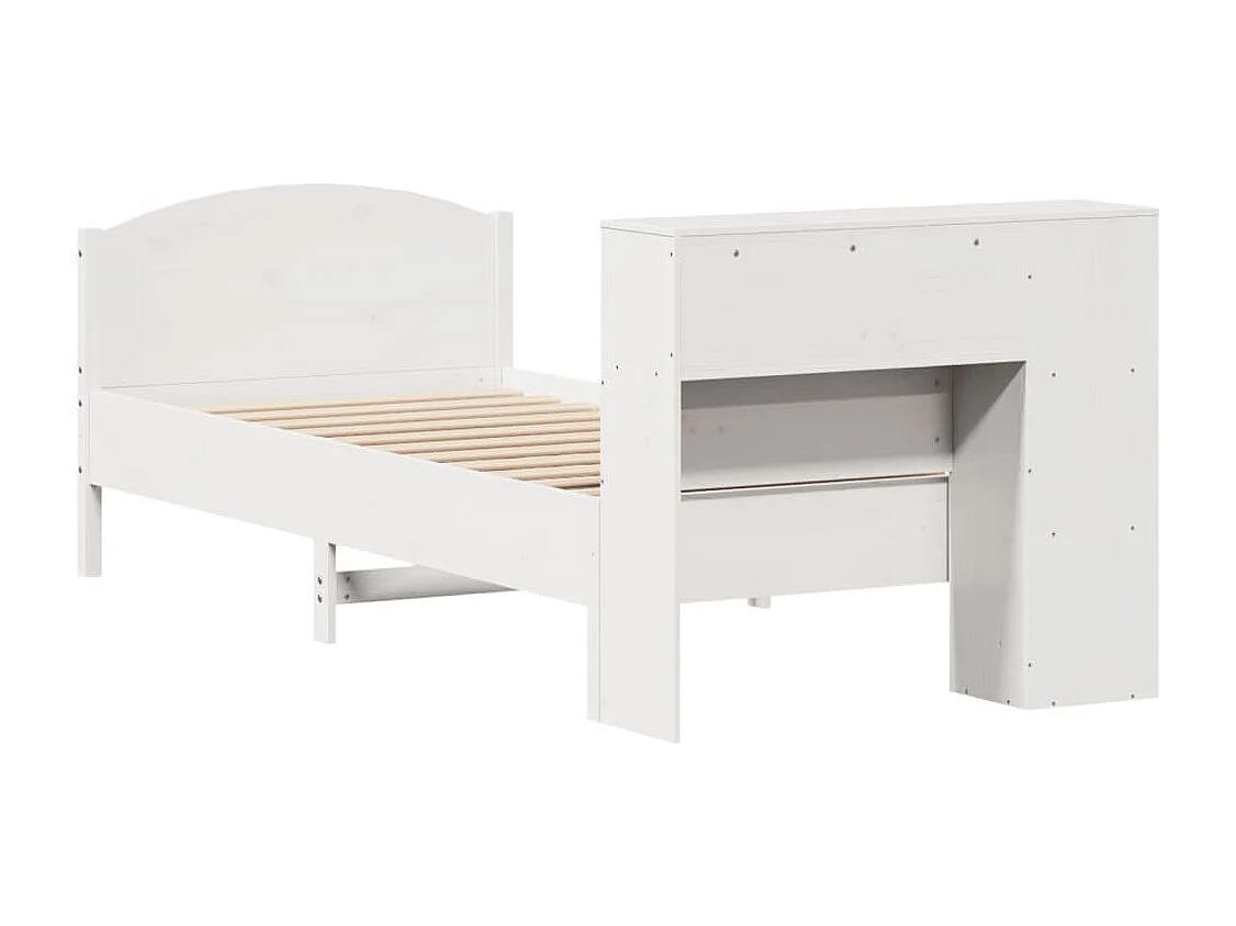 Cama con estantería sin colchón madera maciza blanca 75x190 cm