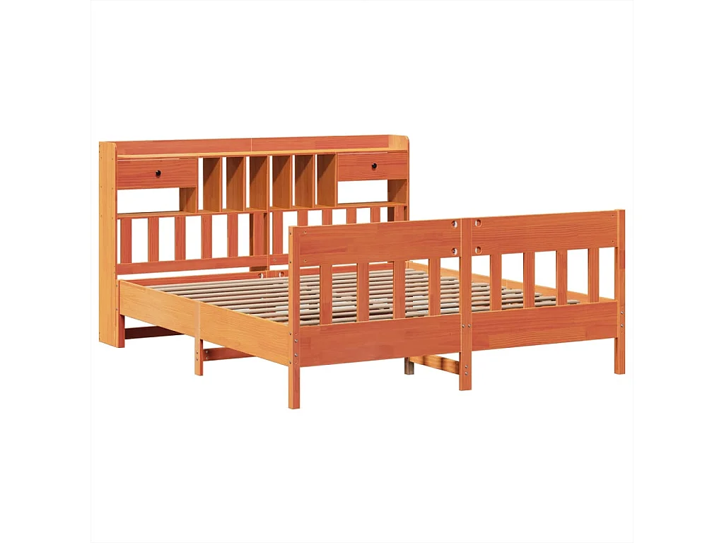 Cama sin colchón madera maciza de pino marrón cera 180x200 cm