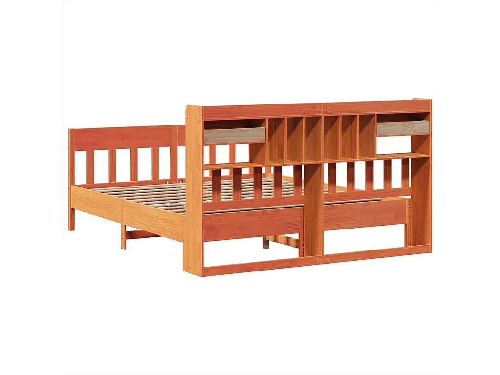 Cama sin colchón madera maciza de pino marrón cera 180x200 cm