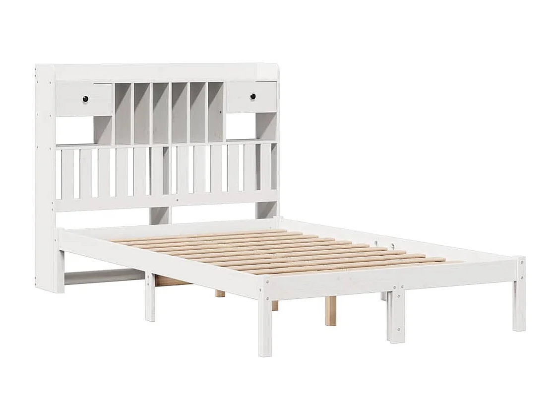 Lit bibliothèque sans matelas blanc 135x190 cm bois pin massif