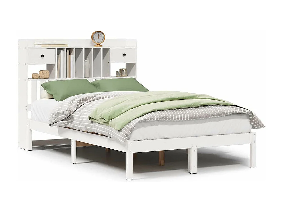 Cama con estantería sin colchón madera maciza blanca 135x190 cm