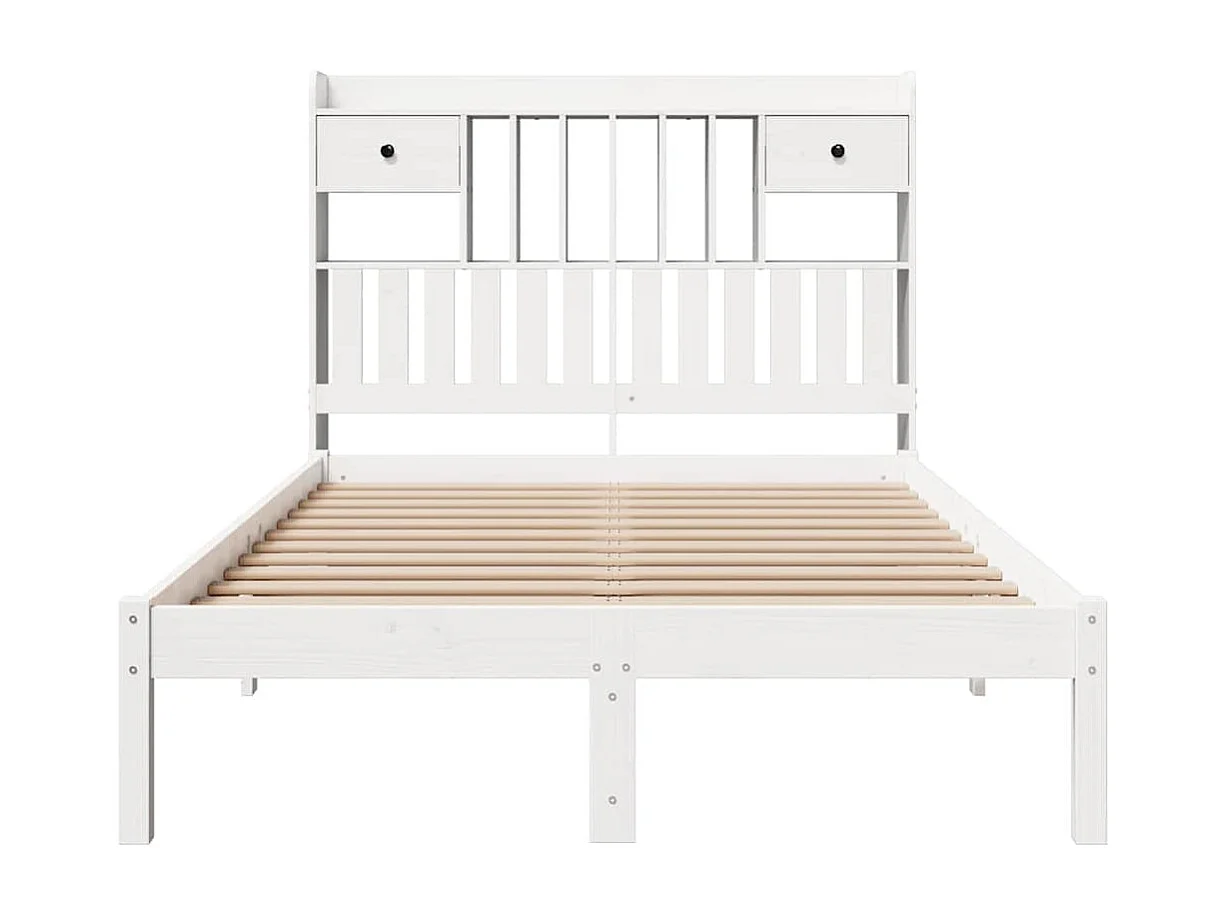 Cama con estantería sin colchón madera maciza blanca 135x190 cm