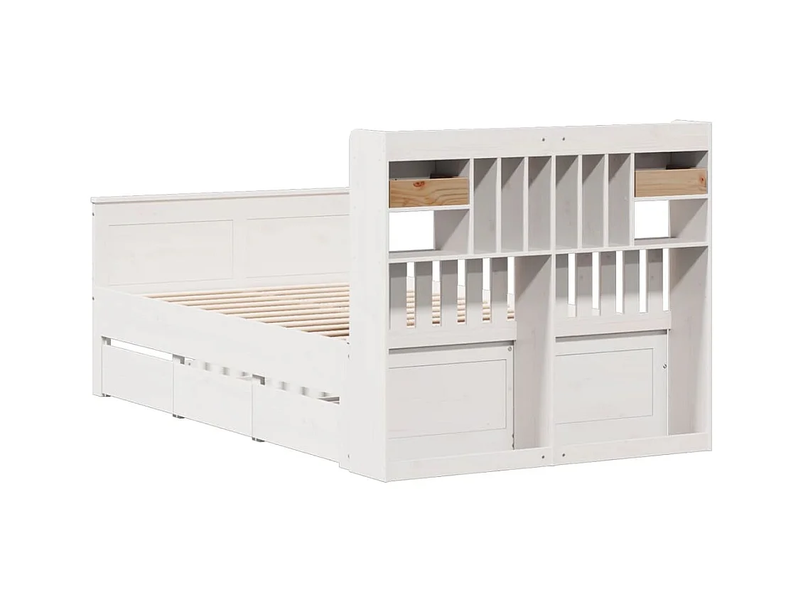 Lit bibliothèque sans matelas blanc 135x190 cm bois pin massif