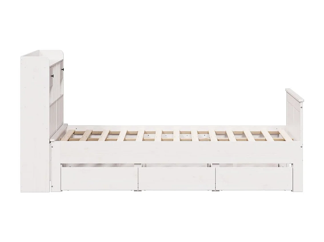 Cama con estantería sin colchón madera maciza blanca 135x190 cm