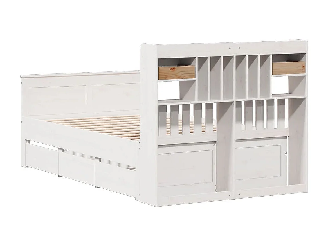 Cama con estantería sin colchón madera maciza blanca 135x190 cm