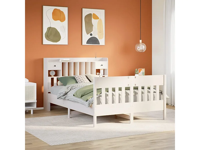 Estructura de cama sin colchón madera de pino blanca 140x190 cm