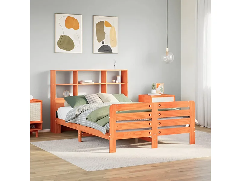 Cama sem colchão 140x190 cm pinho maciço castanho-mel