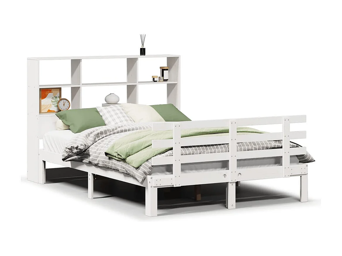Cama com estante sem colchão 120x190 cm pinho maciço branco