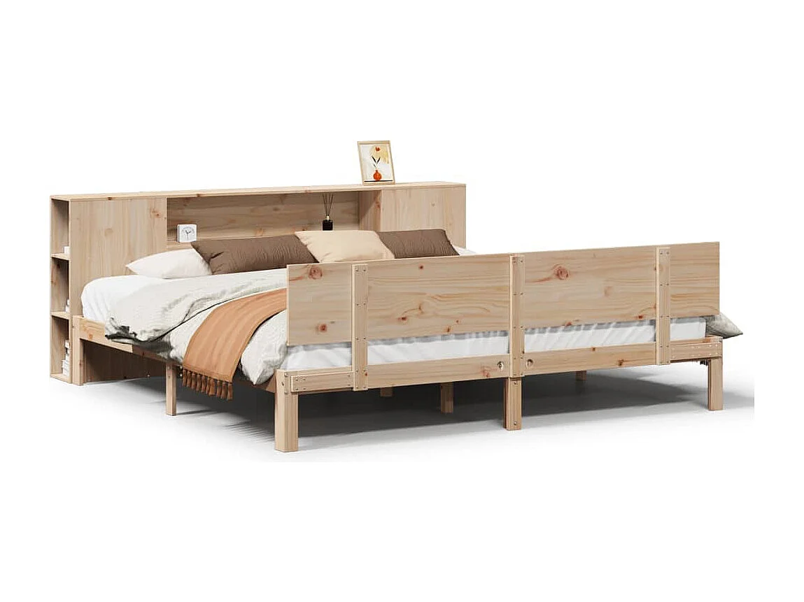 Lit bibliothèque sans matelas 200x200 cm bois massif de pin
