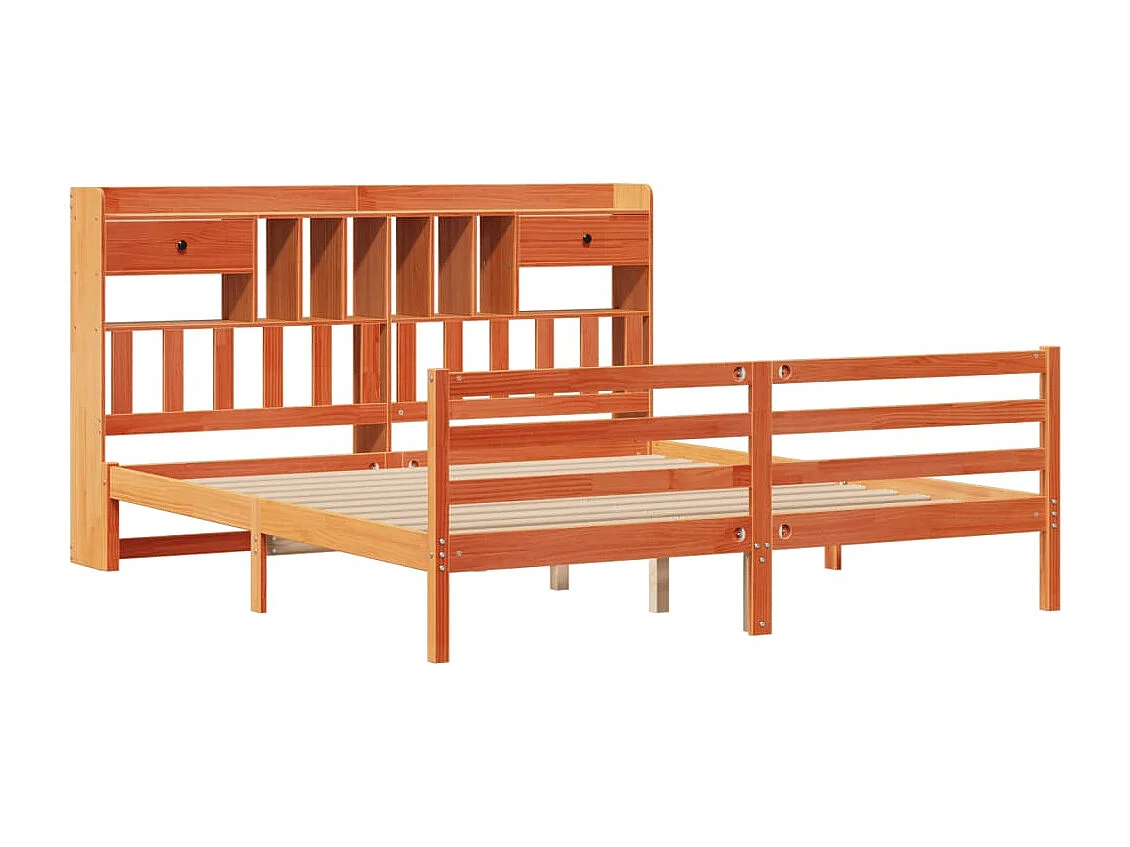 Cama con estantería sin colchón madera maciza marrón 180x200cm