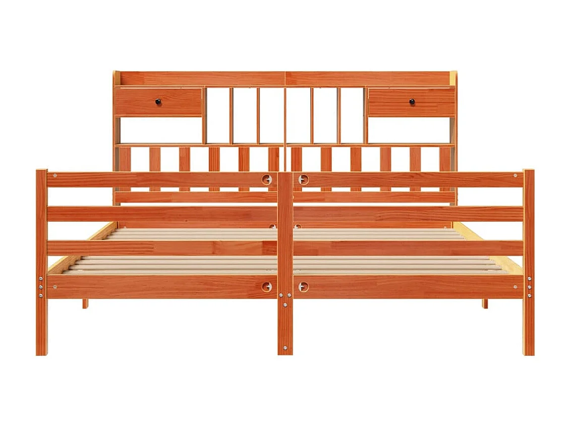 Cama con estantería sin colchón madera maciza marrón 180x200cm