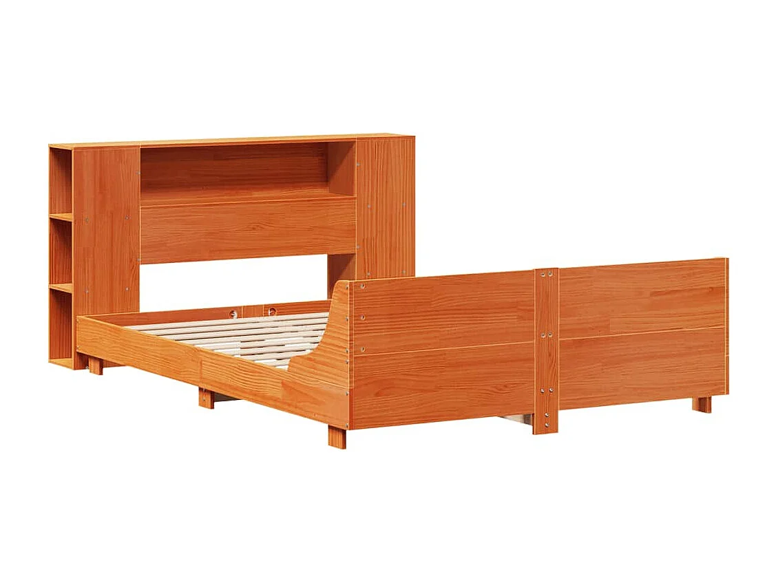 Cama sin colchón madera maciza de pino marrón cera 140x200 cm