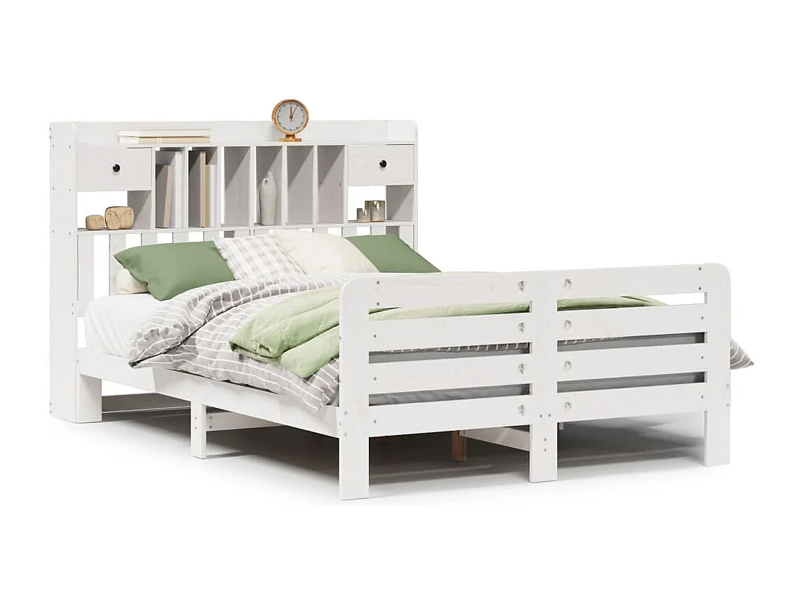 Cama con estantería sin colchón madera maciza blanca 140x200 cm