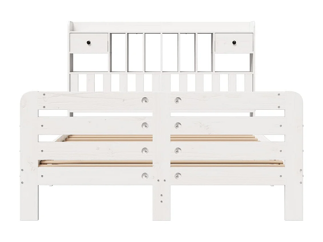 Cama con estantería sin colchón madera maciza blanca 140x200 cm