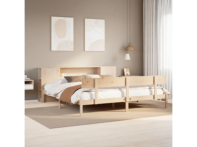 Cama con estantería sin colchón madera maciza de pino 180x200cm