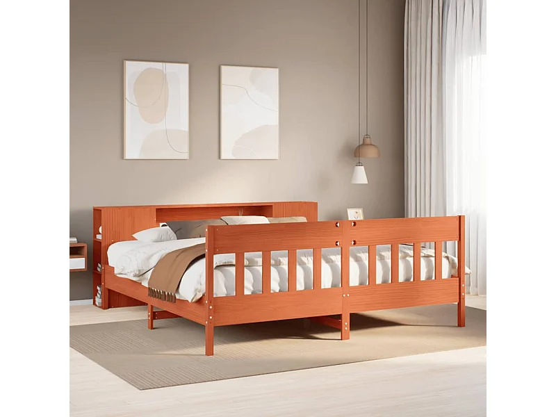 Cama con estantería sin colchón madera maciza marrón 180x200cm