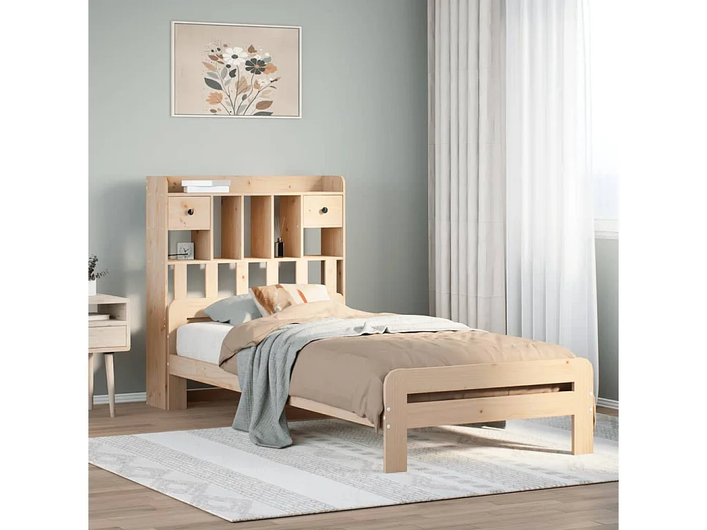 Lit bibliothèque sans matelas 75x190 cm bois de pin massif