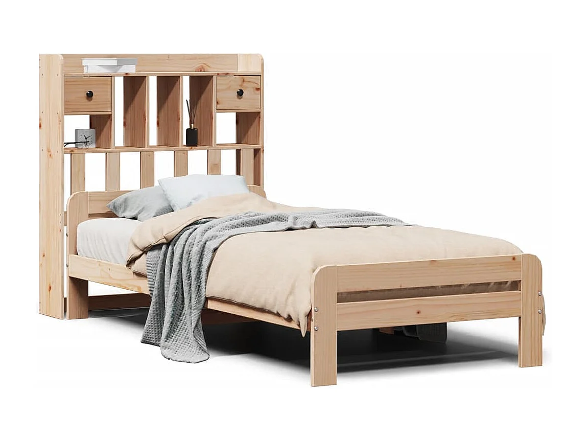 Lit bibliothèque sans matelas 75x190 cm bois de pin massif