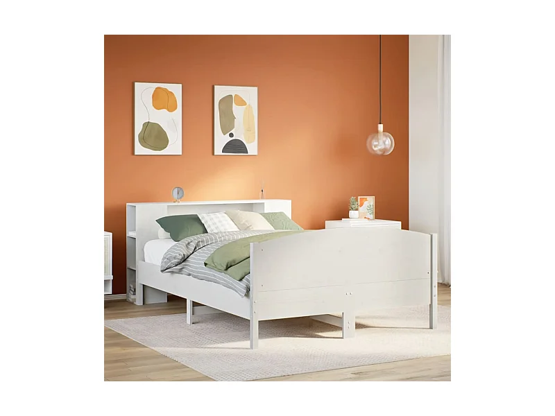 Cama com estante sem colchão 120x200 cm pinho maciço branco