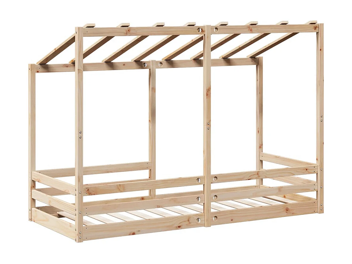 Cama infantil con techo madera maciza pino 75x190 cm