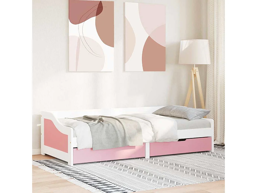 Sofá-cama com 2 gavetas sem colchão 90x200 cm IRUN branco&rosa