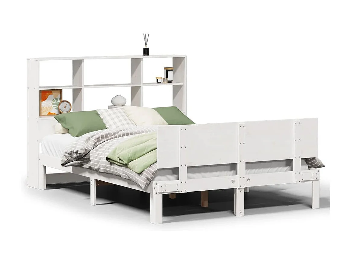 Cama com estante sem colchão 120x190 cm pinho maciço branco
