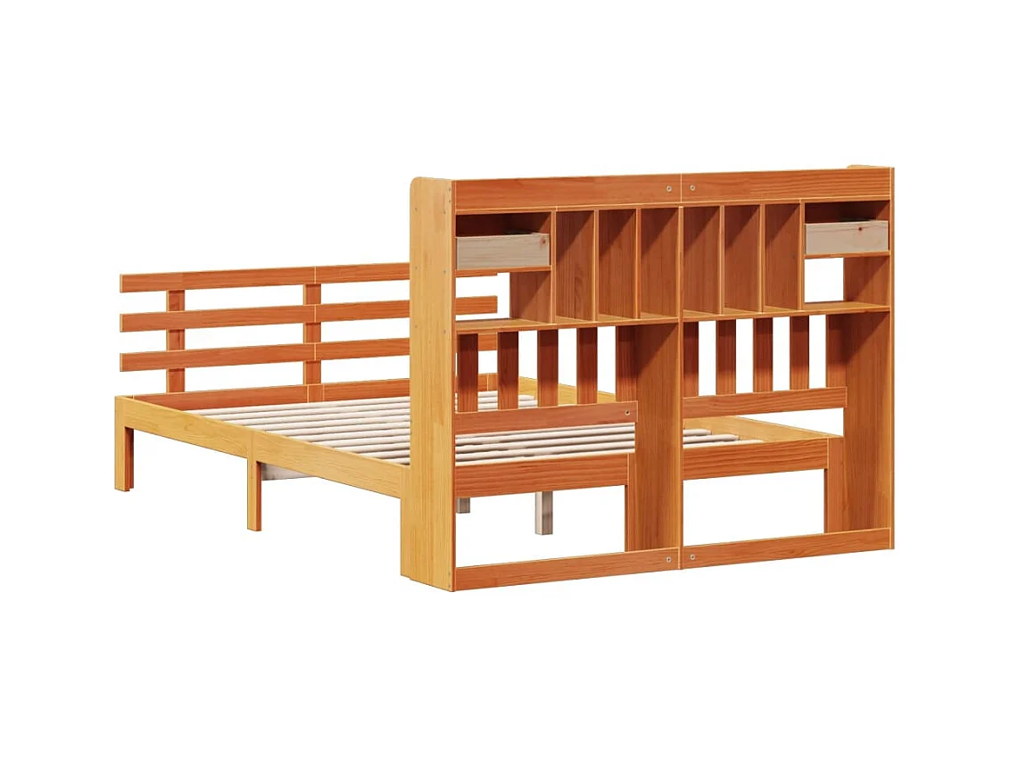 Lit bibliothèque sans matelas cire marron 140x200 cm pin massif