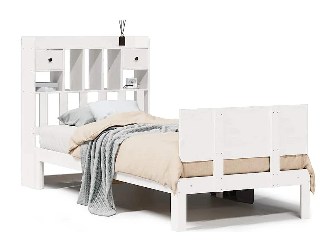 Cama com estante sem colchão 75x190 cm pinho maciço branco