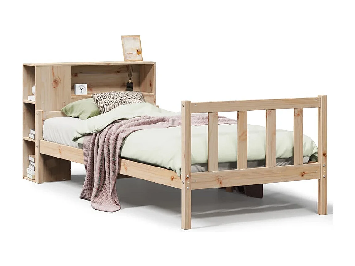 Cama con estantería sin colchón madera maciza de pino 100x200cm