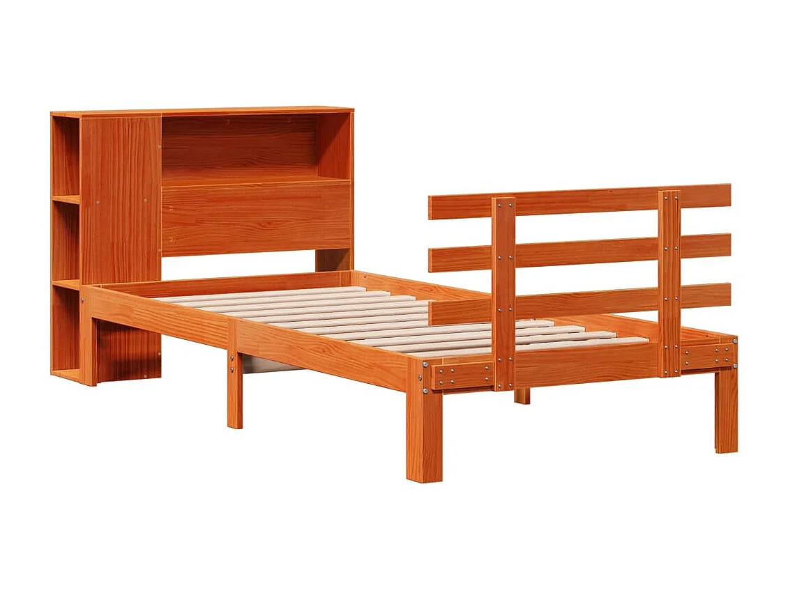 Cama com estante sem colchão 75x190cm pinho maciço castanho-mel