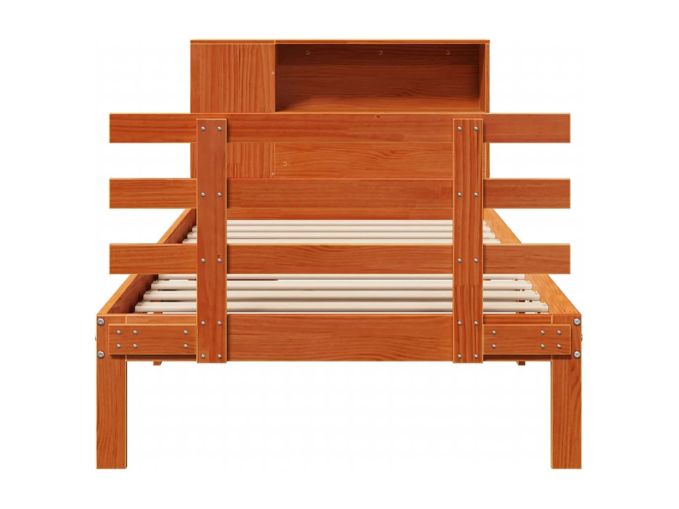 Cama com estante sem colchão 75x190cm pinho maciço castanho-mel