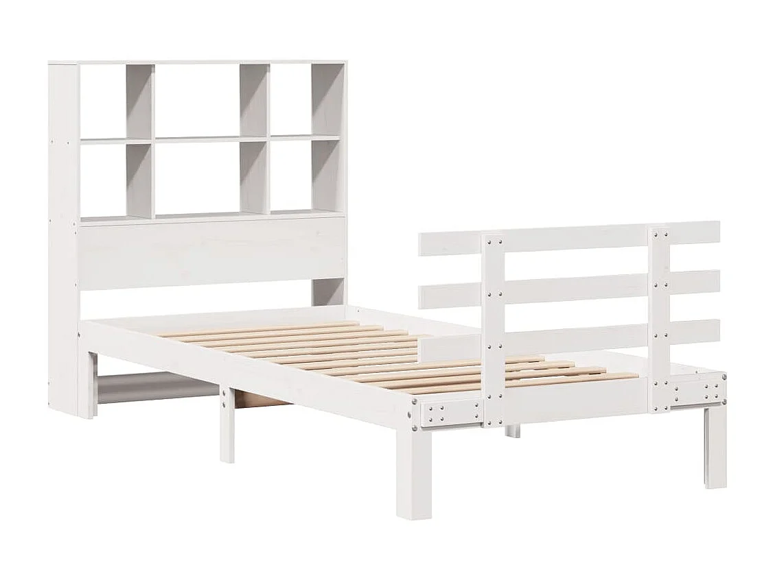 Lit bibliothèque sans matelas blanc 90x190cm bois de pin massif