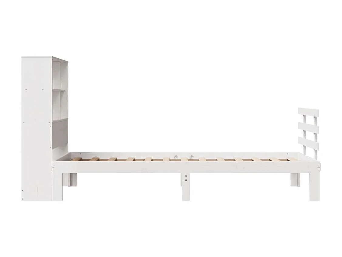 Lit bibliothèque sans matelas blanc 90x190cm bois de pin massif