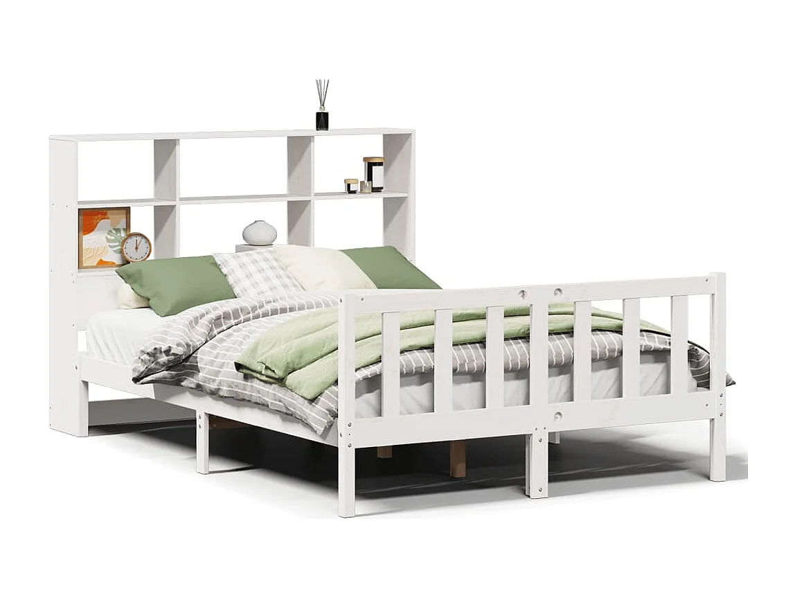 Cama com estante sem colchão 140x190 cm pinho maciço branco