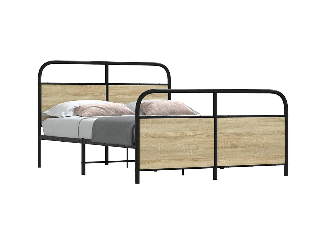Cadre de lit en métal sans matelas chêne sonoma 137x190 cm