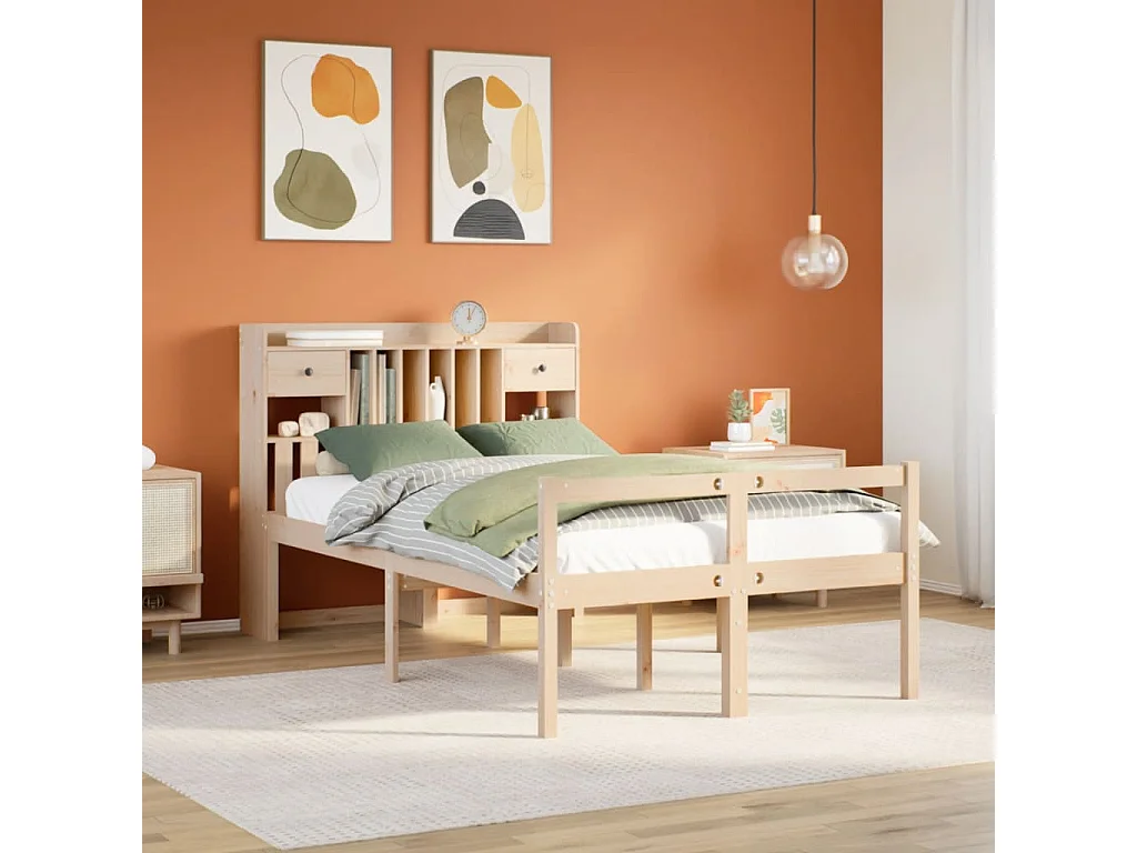 Cama com estante sem colchão 135x190 cm pinho maciço