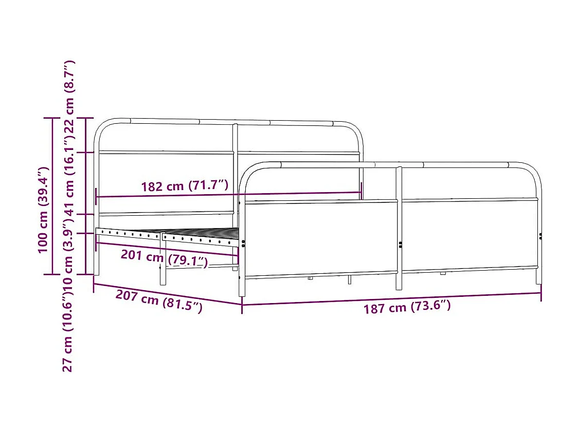 Estructura de cama sin colchón metal roble marrón 180x200 cm