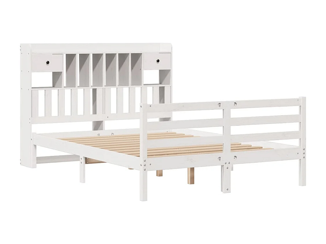 Lit bibliothèque sans matelas blanc 140x190 cm bois pin massif