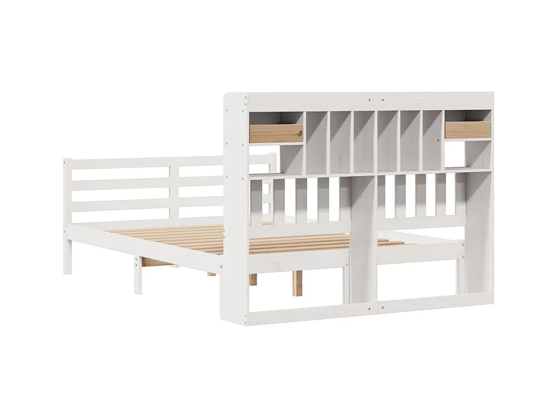 Lit bibliothèque sans matelas blanc 140x190 cm bois pin massif