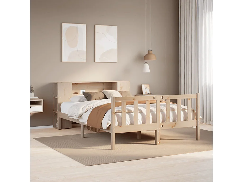 Cama con estantería sin colchón madera maciza de pino 135x190cm