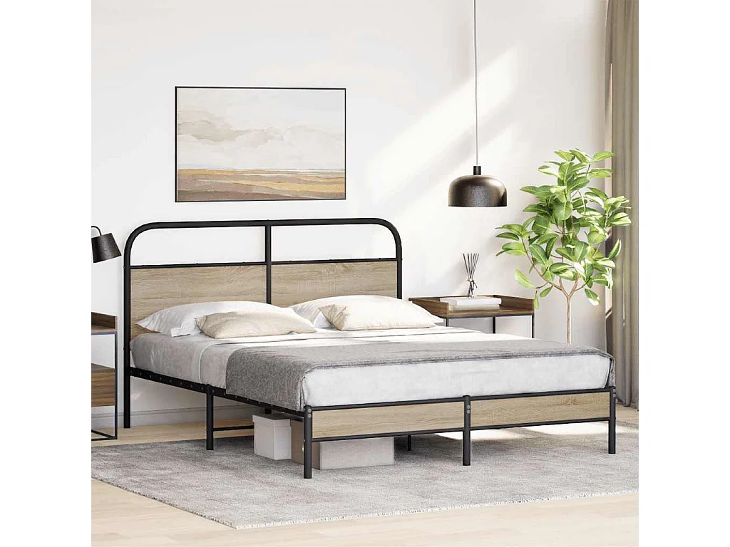 Cadre de lit sans matelas 150x200 cm chêne fumé bois ingénierie