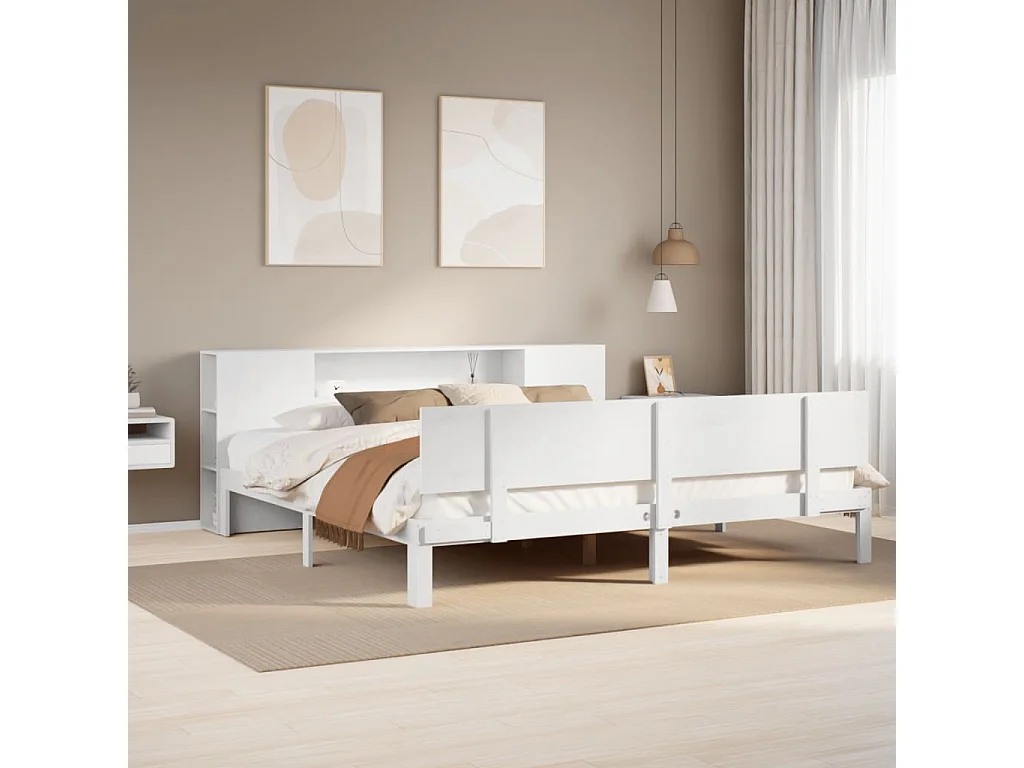 Cama com estante sem colchão 200x200 cm pinho maciço branco
