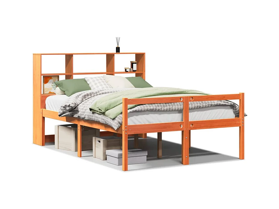 Lit bibliothèque sans matelas cire marron 150x200cm bois massif