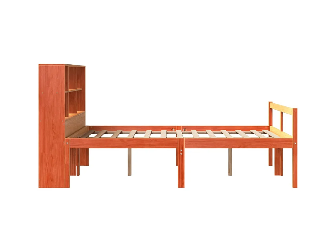 Lit bibliothèque sans matelas cire marron 150x200cm bois massif